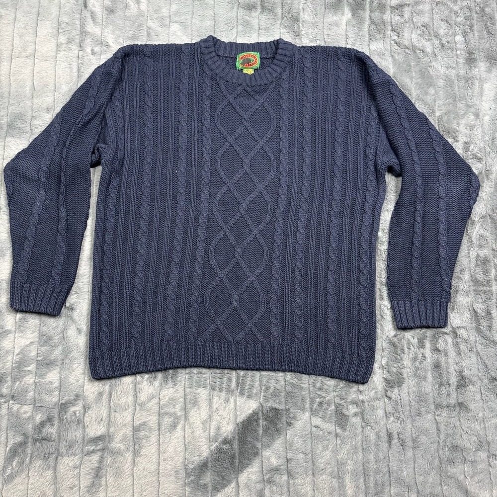 Boston Traders Mens Navy Blue Cable Knit Ramie Cotton Crewneck Sweater Size M